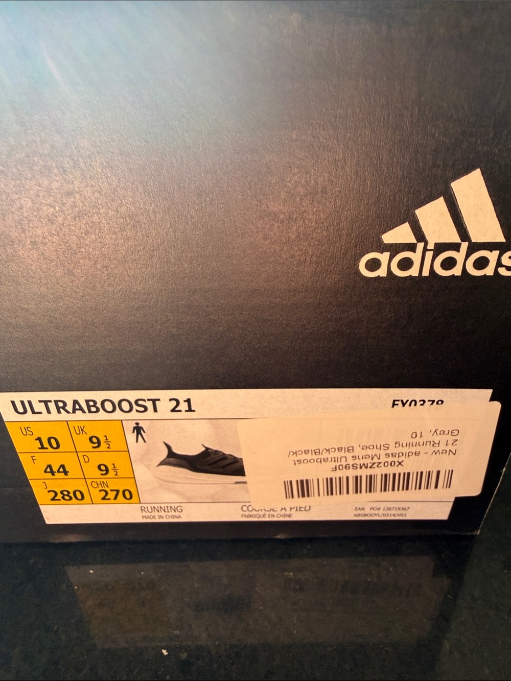 ADIDAS ULTRABOOST 21 (FY0378) BLACK and White mens size 10.5 - Picture 6 of 6
